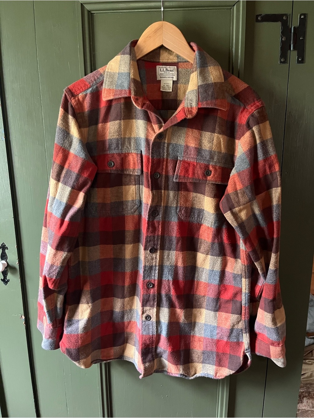 L.L. Bean Men's Red, Brown and Tan Plaid Shirt Jacket